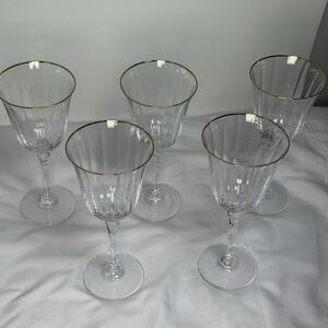 5 Retired Oneida Crystal Chateau Gold 8" Wine Glasses Mint! Vintage